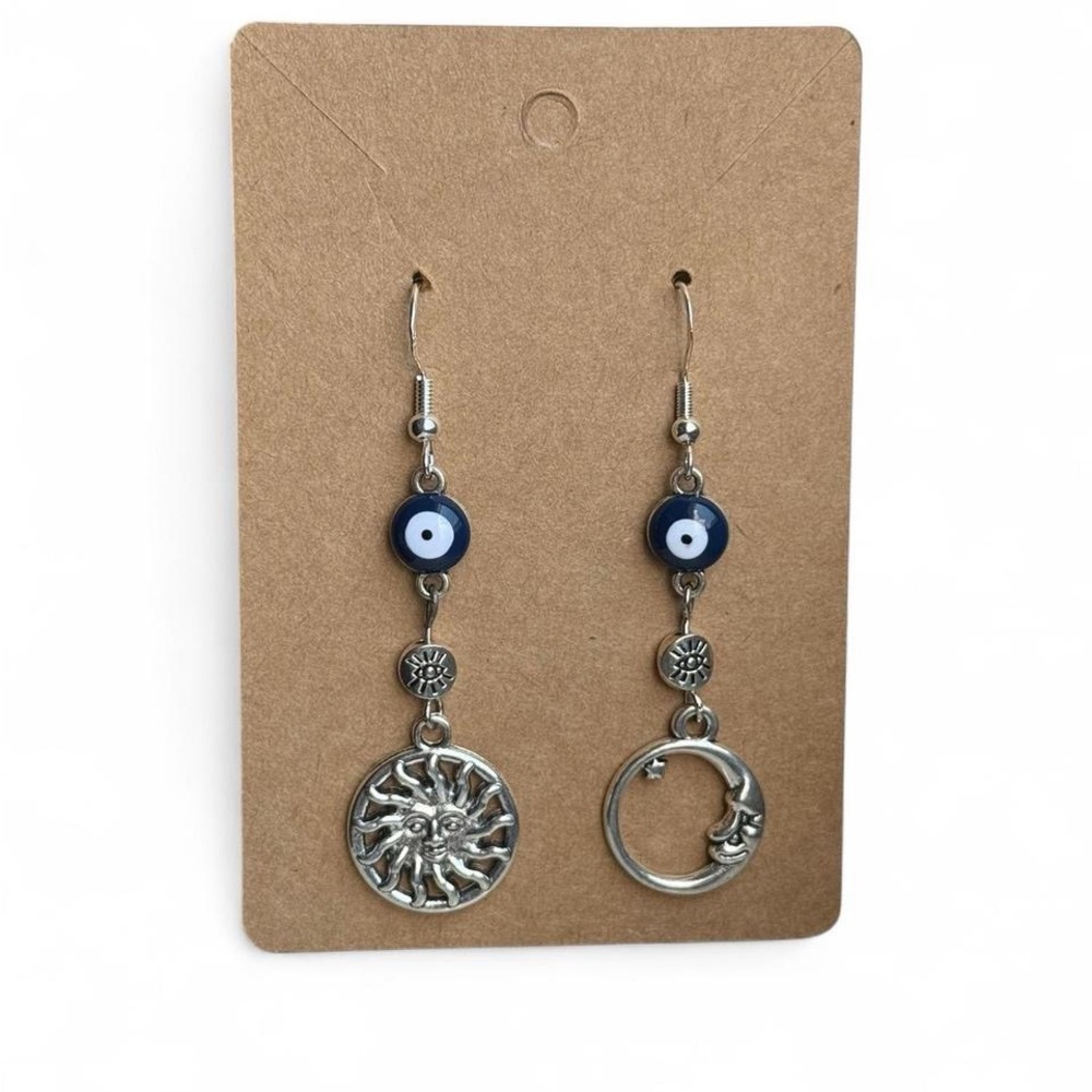 Silver Sun and Moon Dangle Earrings